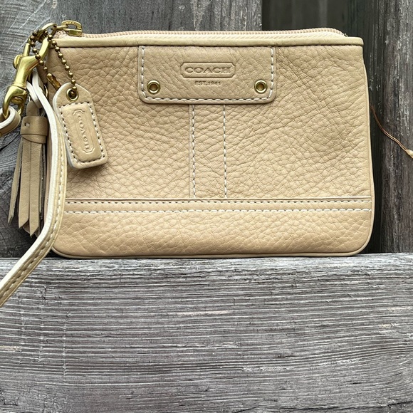 Coach Handbags - Coach Beige Leather Wristlet EUC